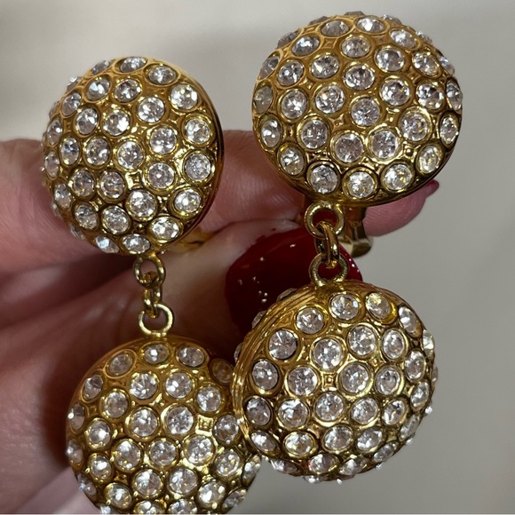 Vintage 80 90 Retro Gold Maximalism Rhinestone Oversized Clip Earrings - Picture 13 of 15